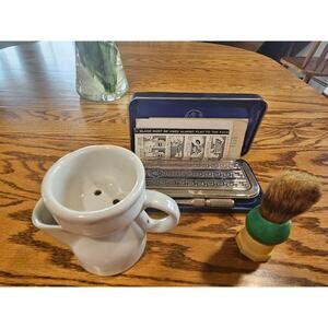 Vintage Shaving Set Shaving Scuttle ,Brush and 1927 Imperial Rolls Razor